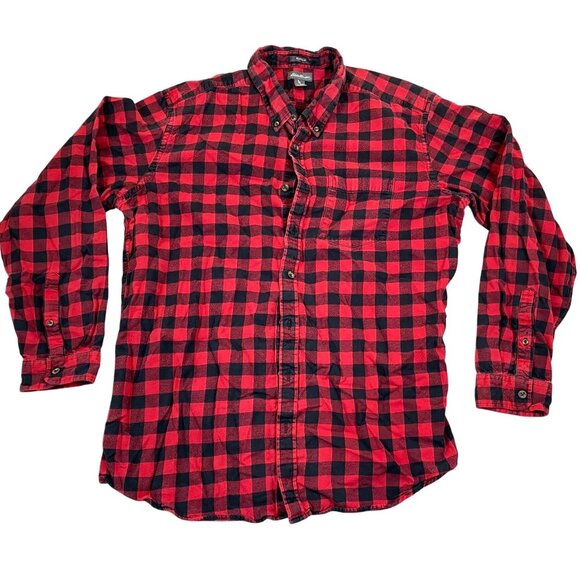 Eddie Bauer Men's Flannel Shirt XLT Red Black Buffalo Plaid Relaxed Fit Long Sle - Picture 1 of 10